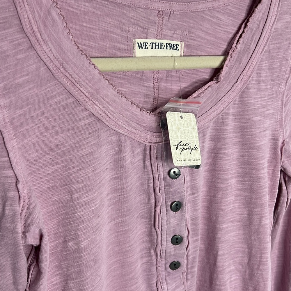 NWT Free People Our Song We The Free Henley Long Lace Sleeve Top- Pink - Picture 3 of 5